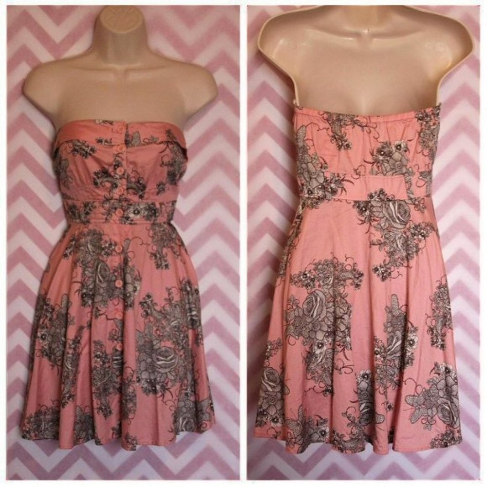 Pretty Pink Floral/Paisley Strapless Dress Size S